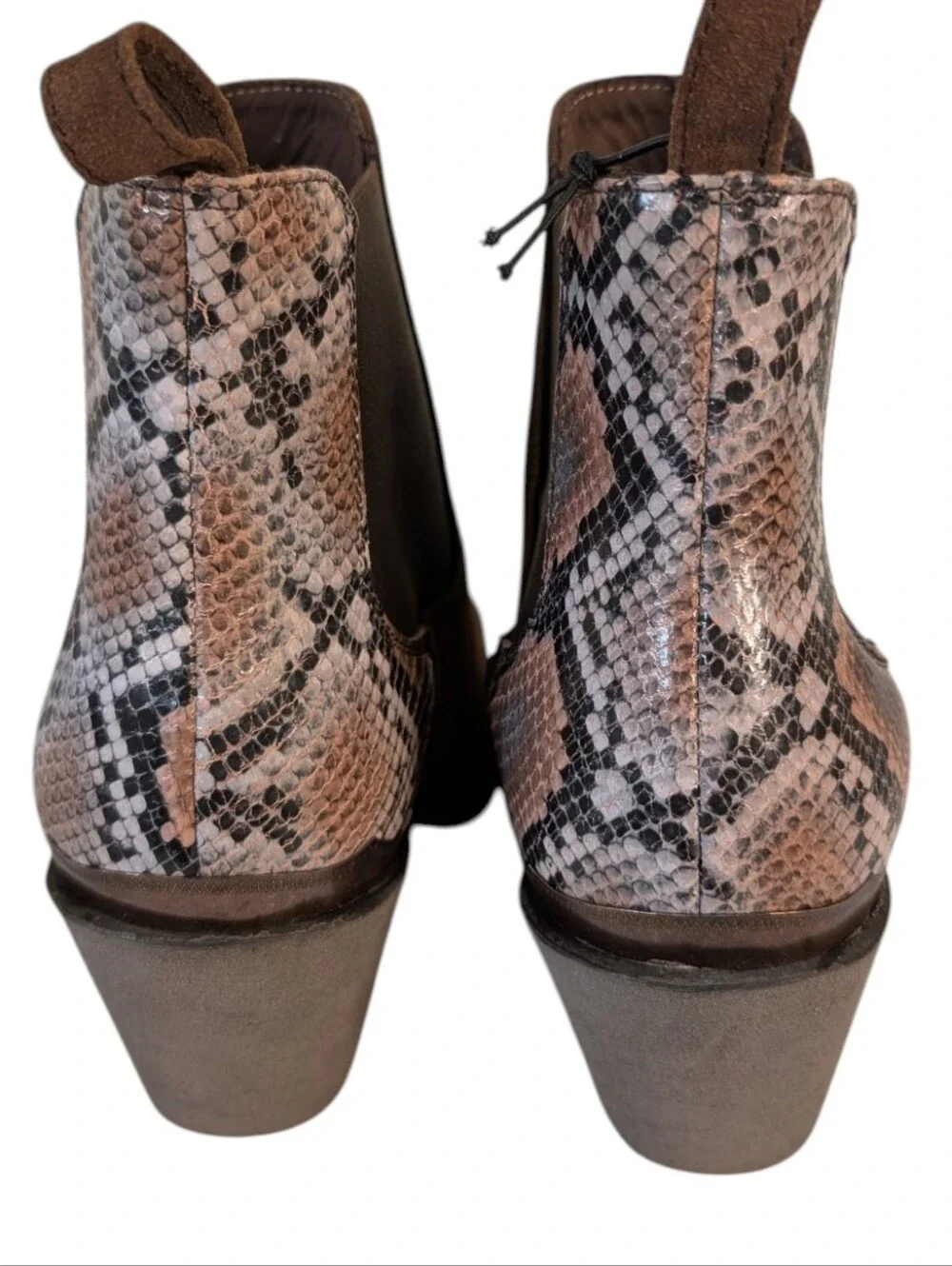 NEW ...Ariat Bradley Western Coffee Suede Boot Snake-Print Heel Accent..Size 9